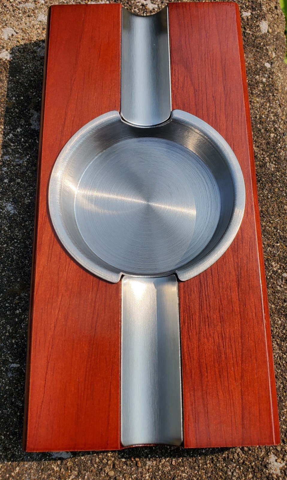 Cigar Ashtray Holder, Wood Stained, Stainless Steel Cigarette Ash Tray
