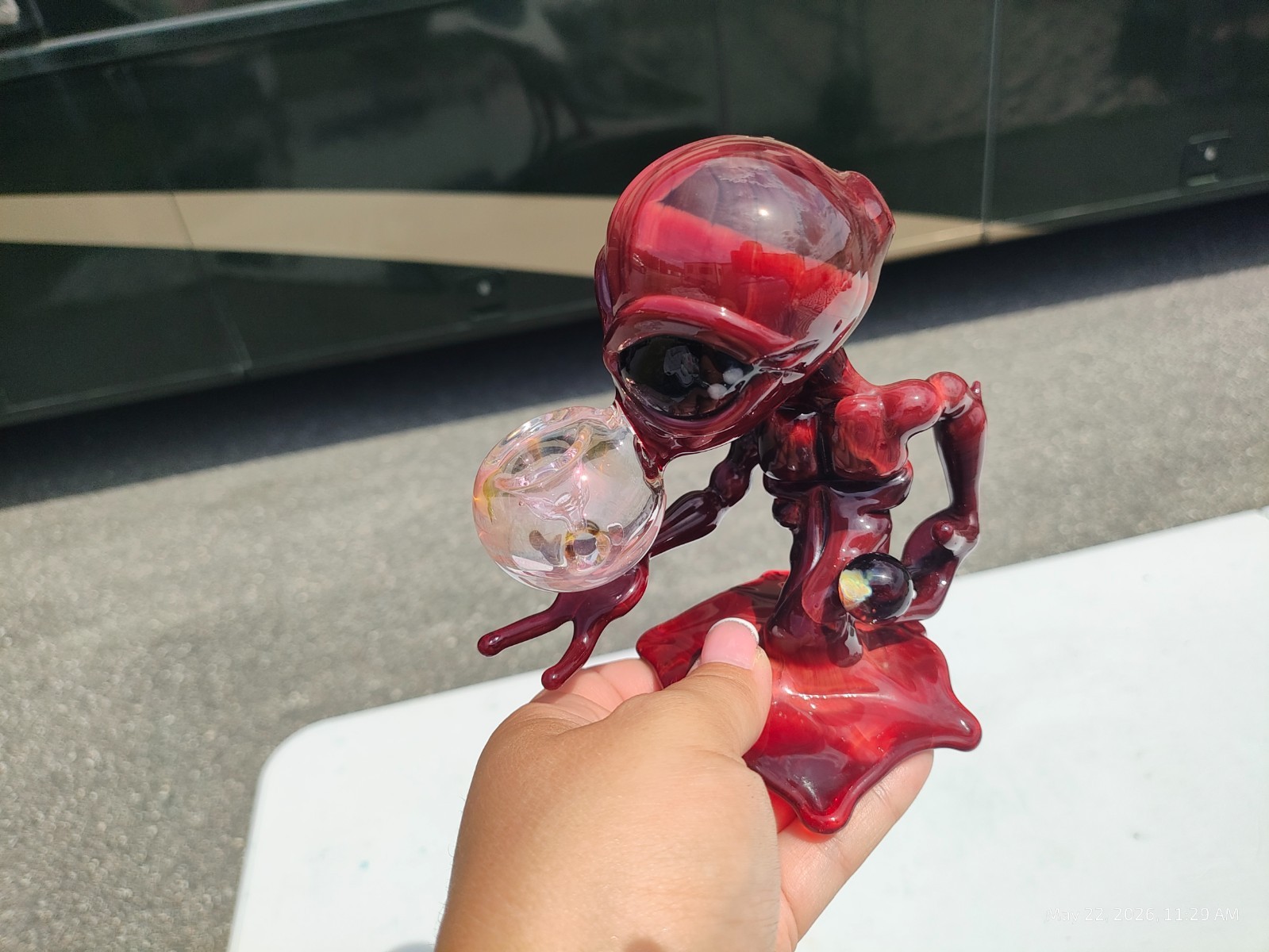 Ghost Glass Alien Traveler Sculpture Pipe 2003 Cherry Wood Strike Heady
