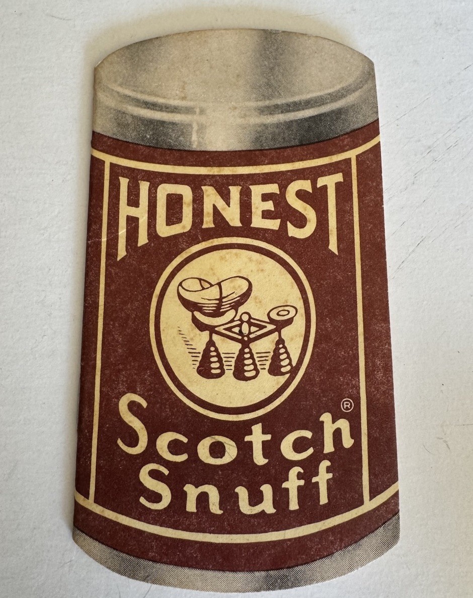Antique Die Cut Tobacco Honest Scotch Snuff Memo Book Popcorn Advert Nice
