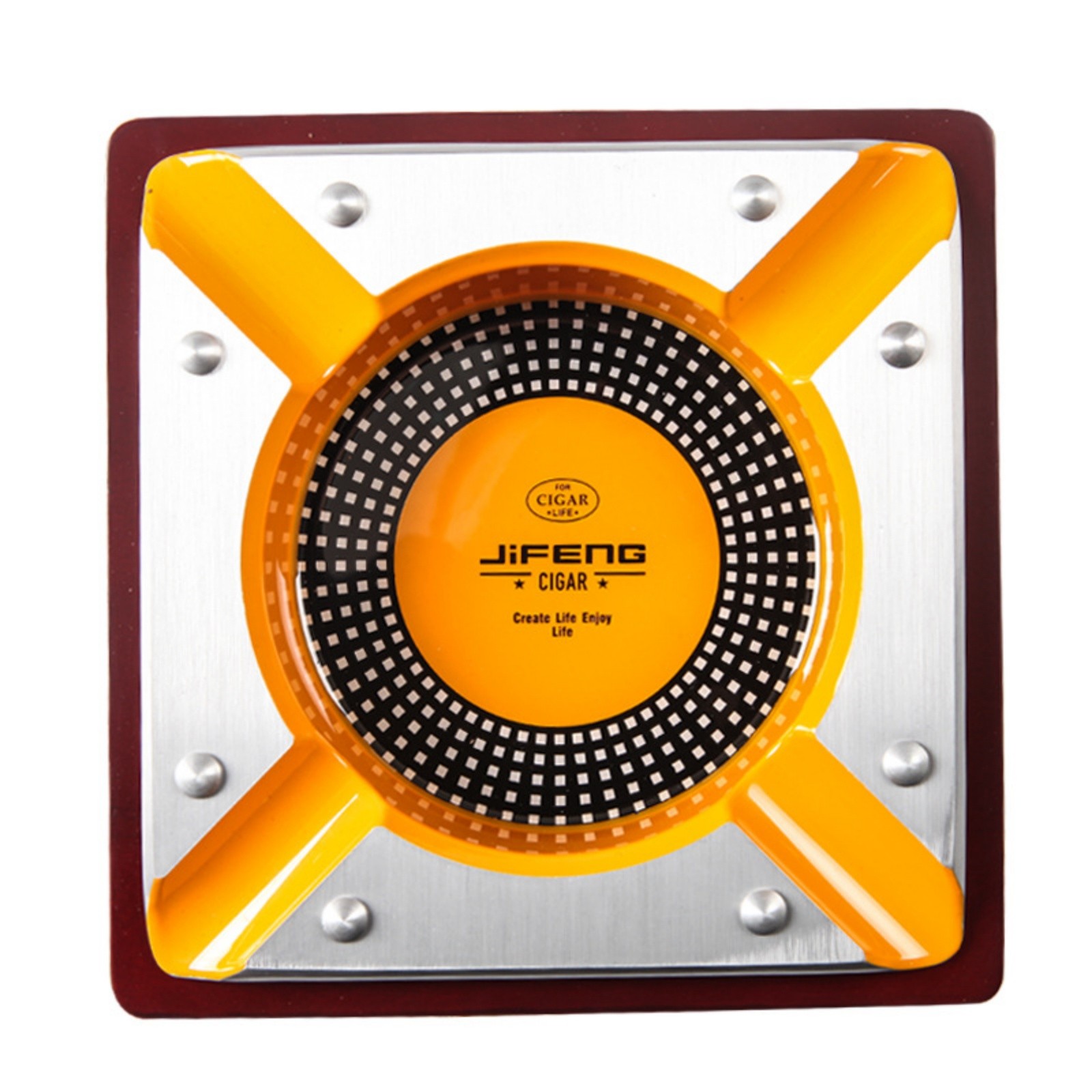 Large Cigar Ashtray Yellow 4 Slot Heavy Duty Ash Tray for Desk Lounge