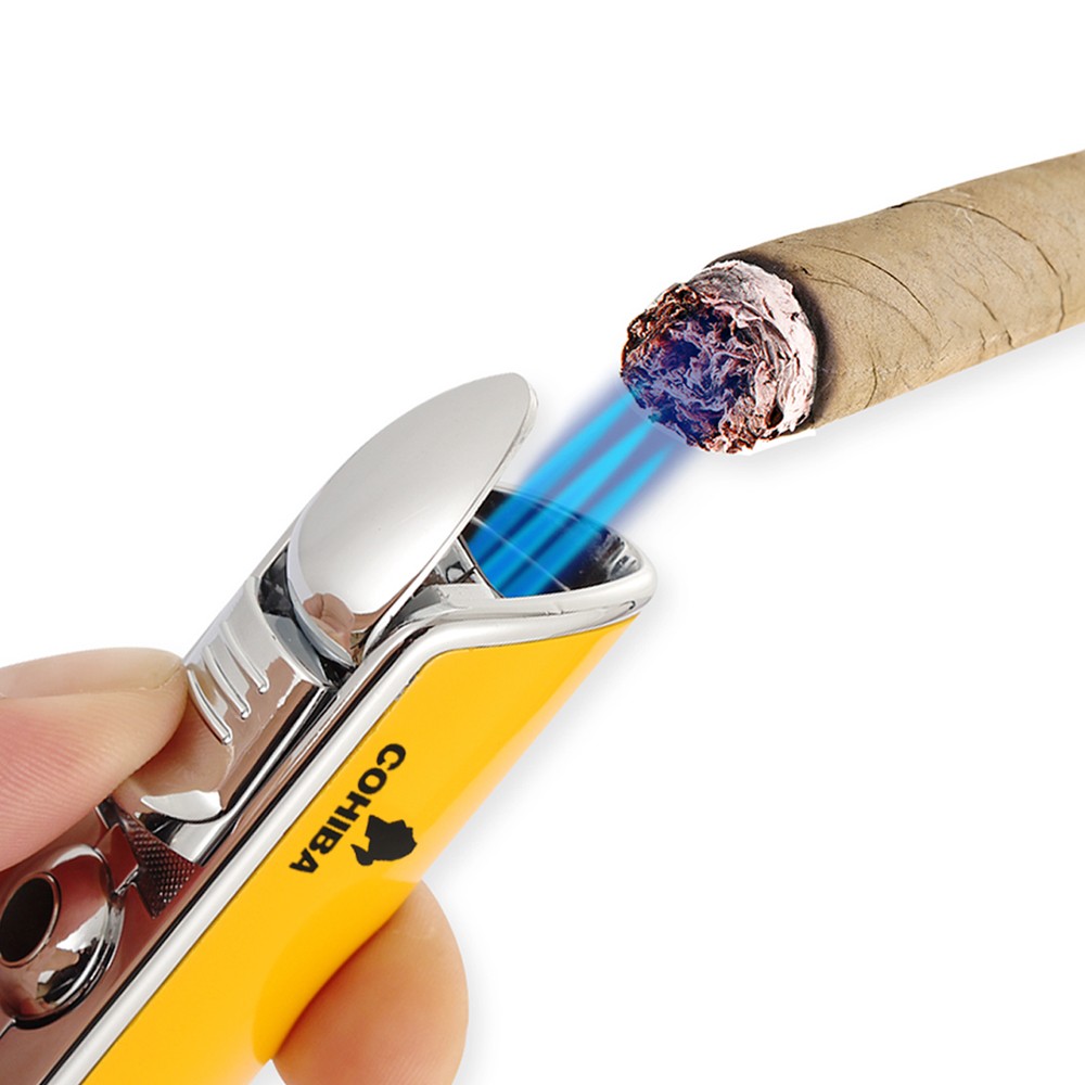 Galiner Metal 3 Torch Flame Pocket Cigar Cigarette Lighter W Punch Butane No Gas