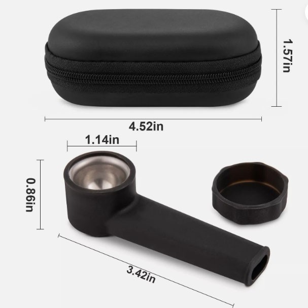 2-Pack Black Silicone Smoking Pipes – 4″ with Lid & Stainless Steel Screen