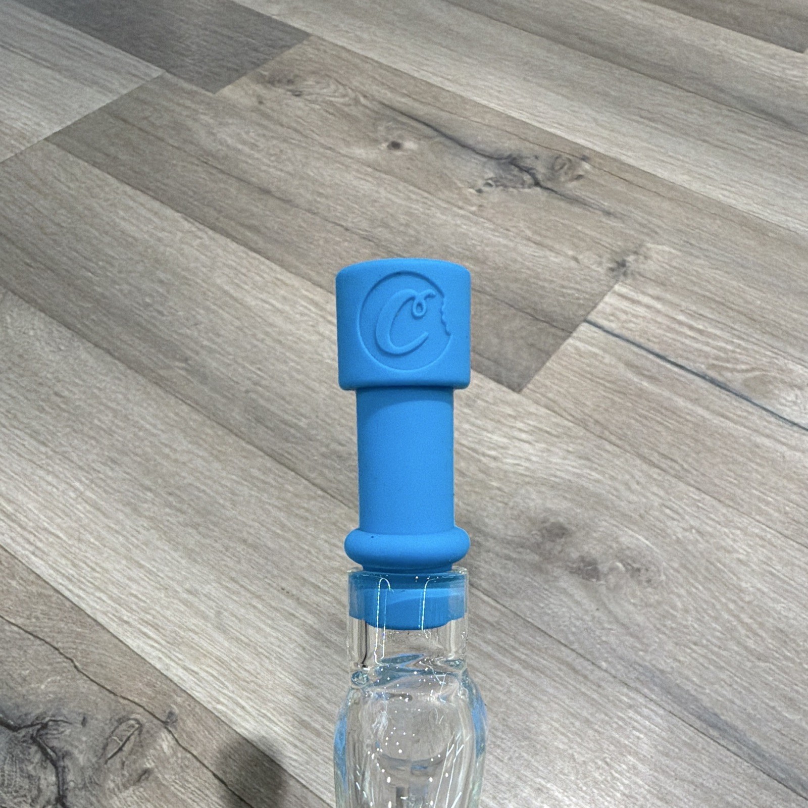 Cookies Sil-Boro Glass Mini Bubbler Water Pipe w/ Blue Silicone Base & Tip