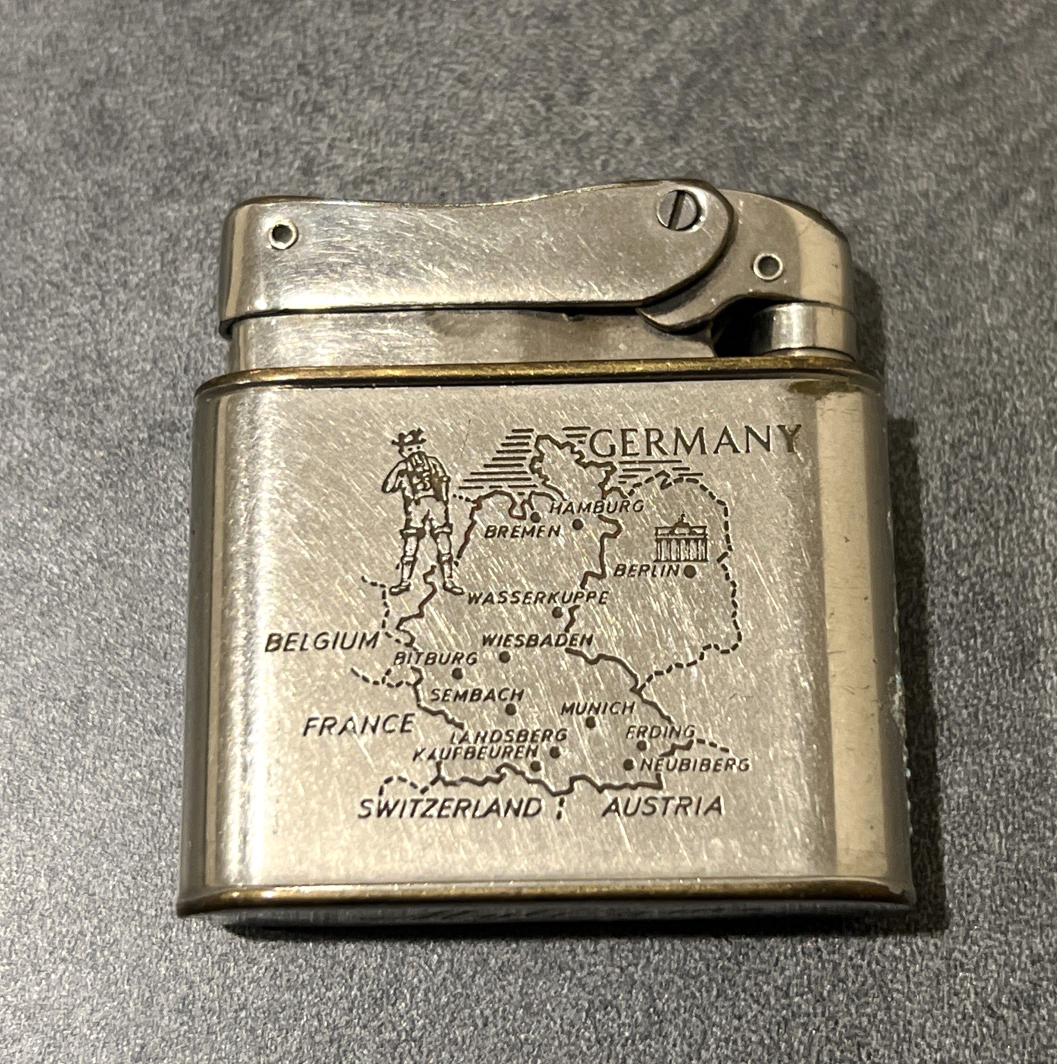 Vintage Mylflam Lighter – Europe Map Germany France Belgium Switzerland Austria