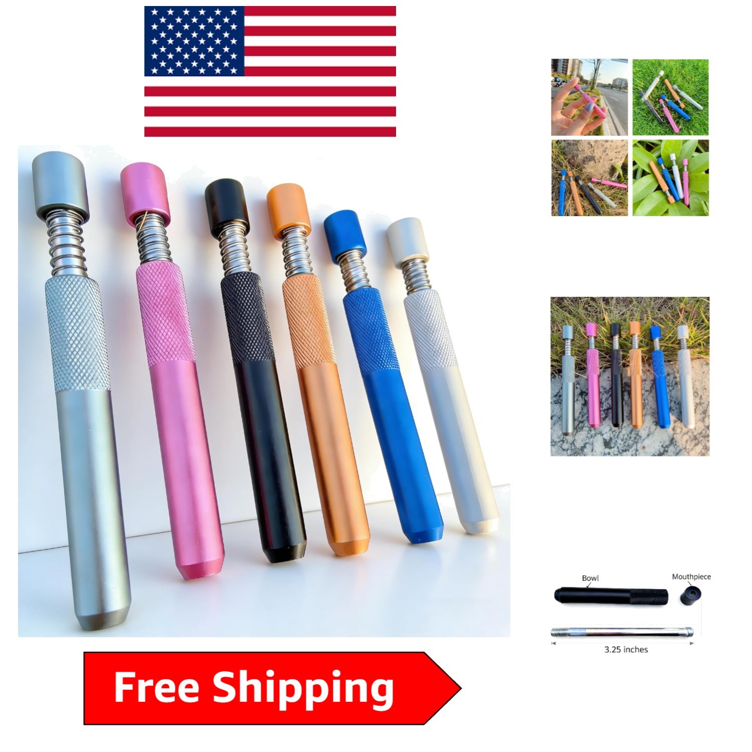6-Piece Multicolor Portable One Hitter Pipe Set – Elegant On-the-Go Accessories