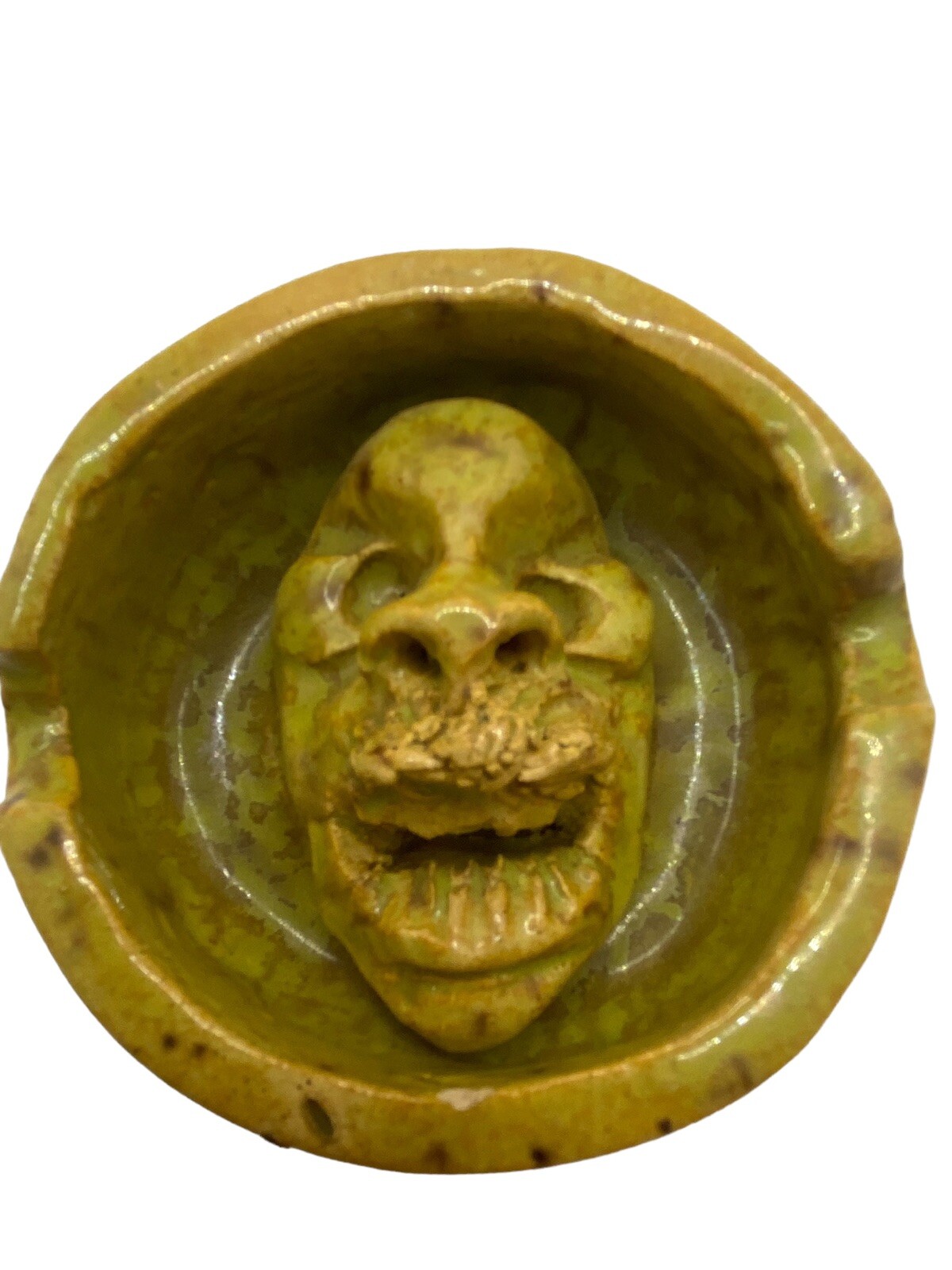 OOAK Crazy Face Ceramic Ashtray Homemade Dad Mom
