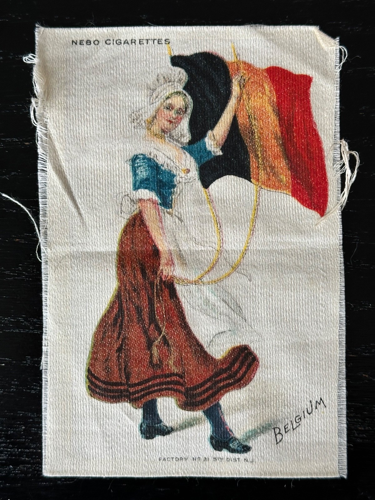 Nebo Cigarettes Silk Belgium Flag Girl Factory No. 21 NJ
