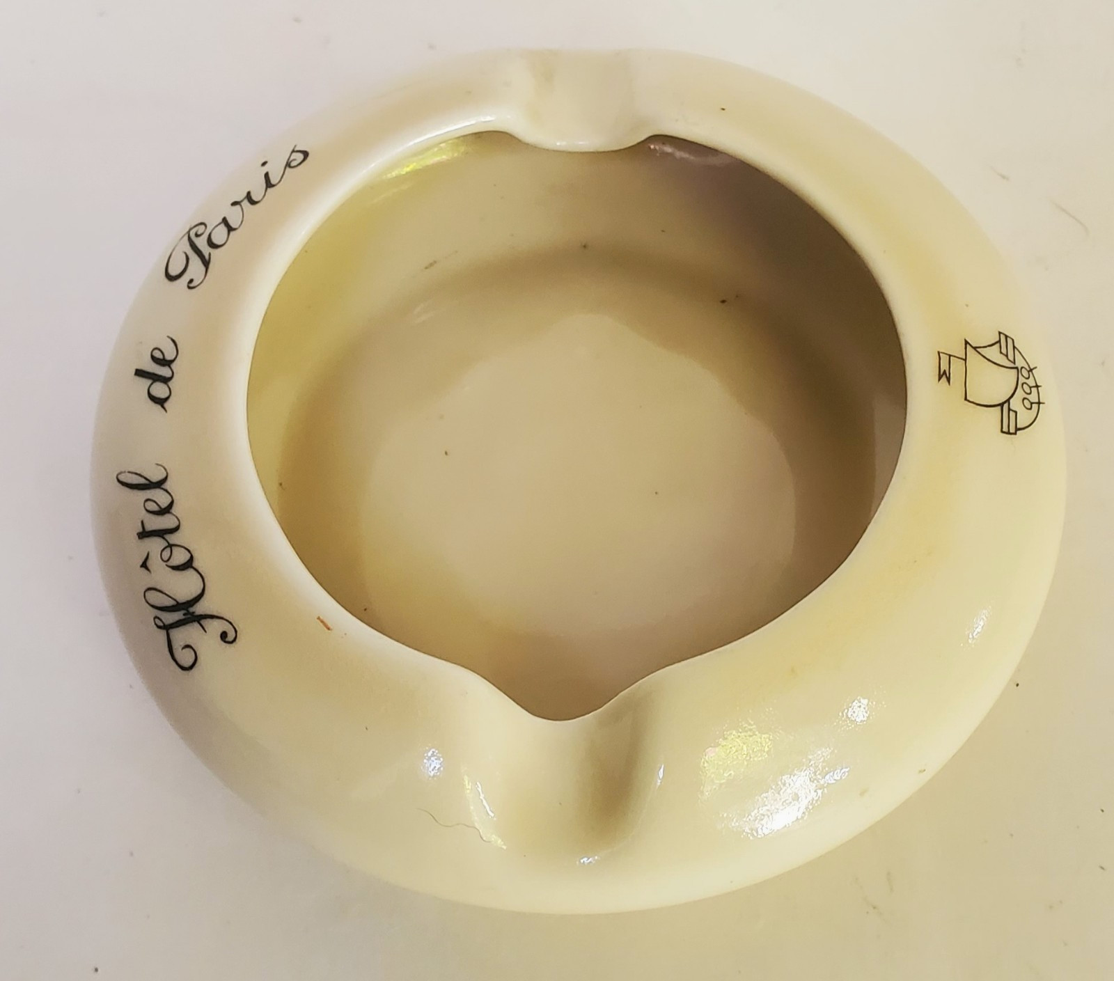 Vintage French Hotel de Paris Beige Ceramic Ashtray