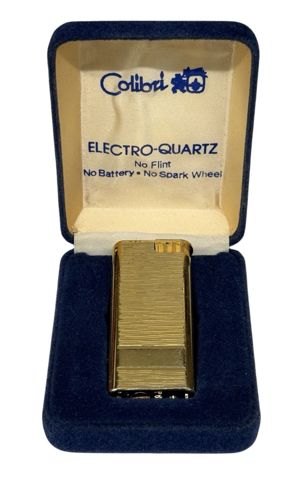 Vintage 80s Colibri Electro Quartz Gold Tone No Spark Wheel Lighter Original Box