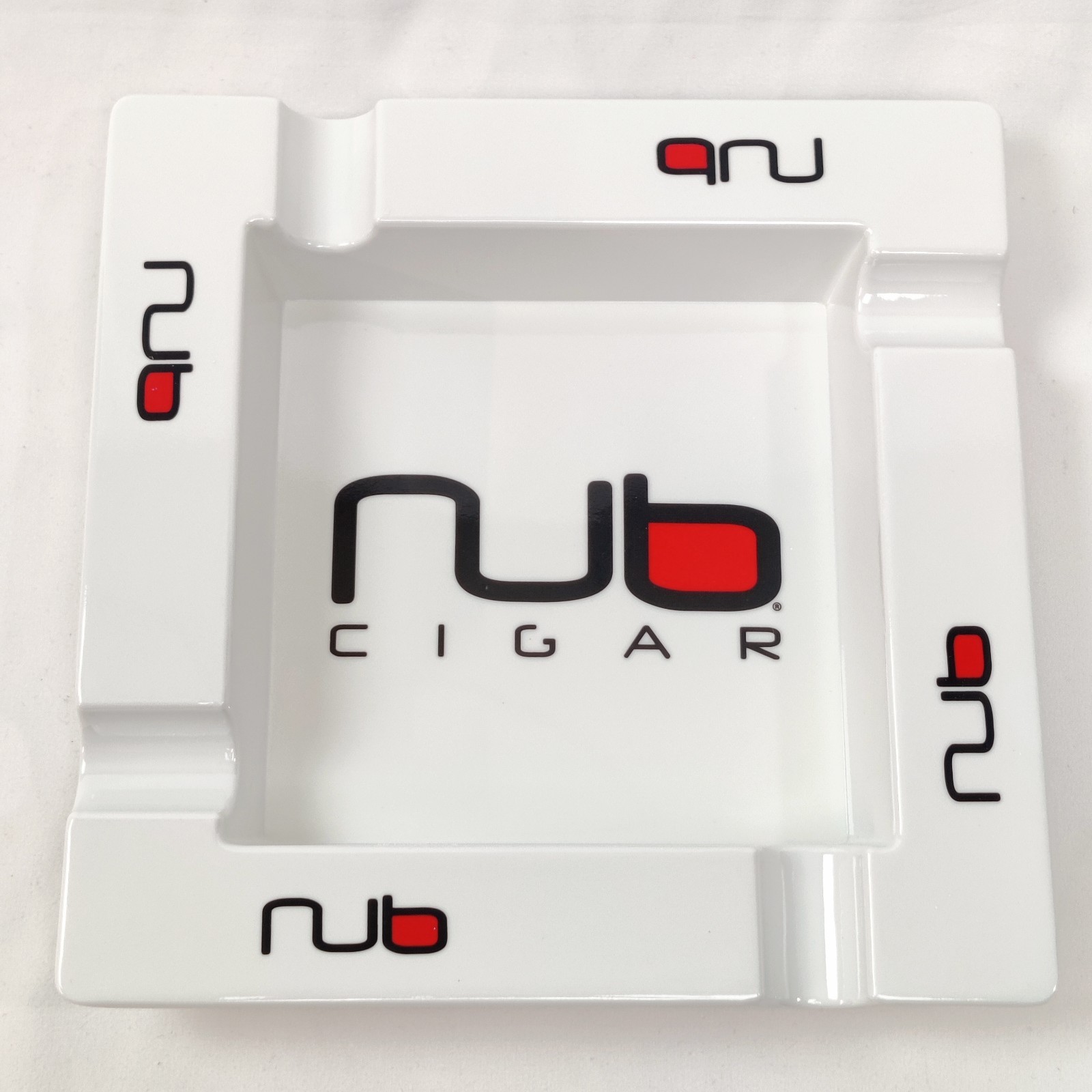 Nub Cigars White Melamine 4 Finger Square Ashtray 9.5″ Durable Indoor Outdoor