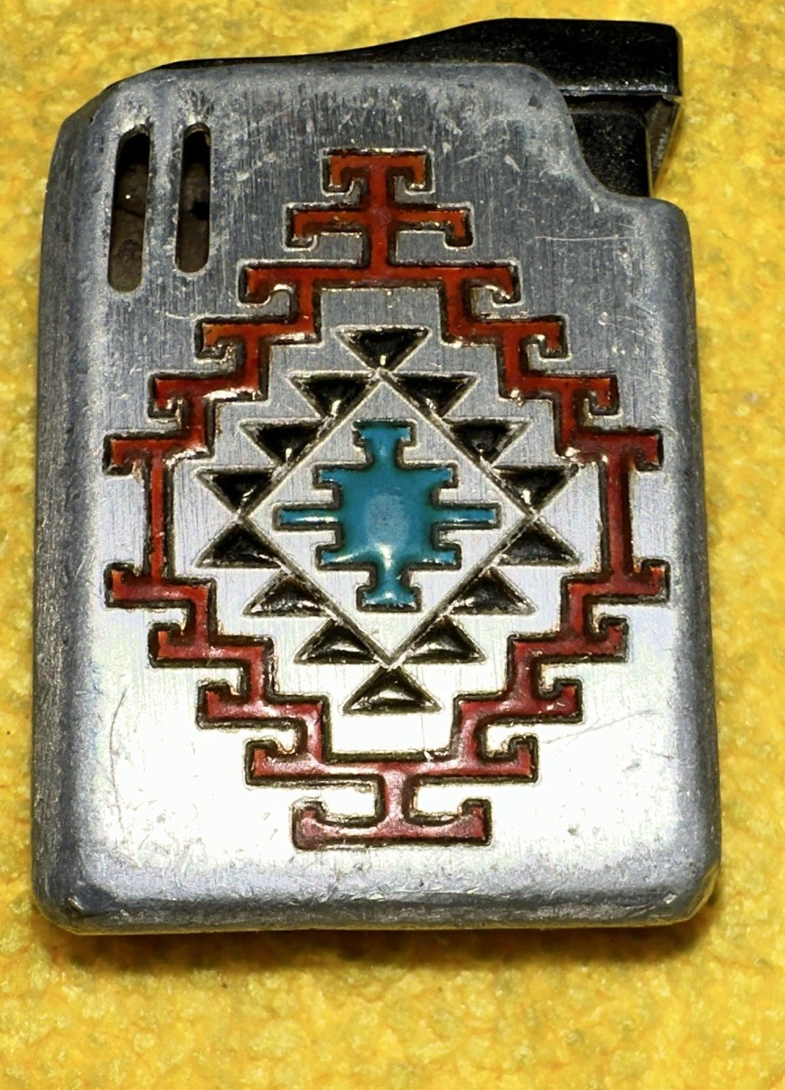 Vintage Colibri Southwest Style Push Button Gas Lighter Sparking Well
