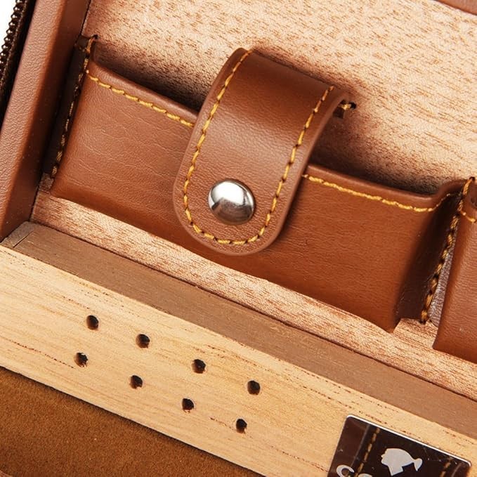 CIGAR IN STYLE Brown Leather Cedar Wood 4 to 6 Ct Cigar Humidor Travel Case