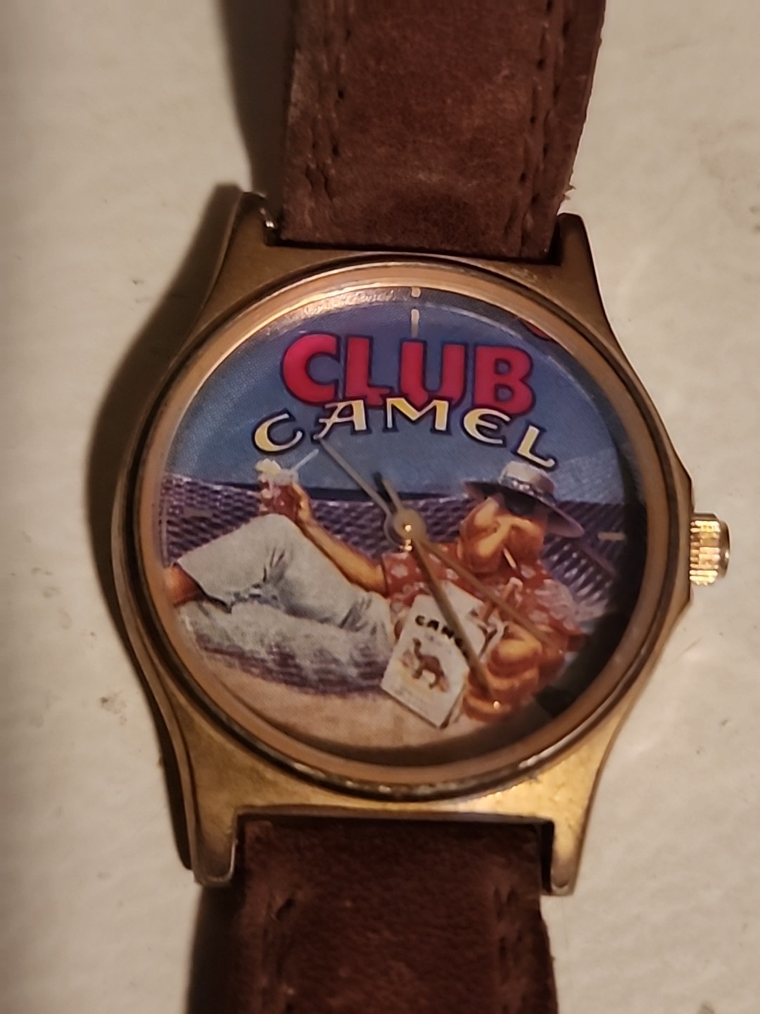 CAMEL CLUB WATCH BY SWEDA COLLECTIBLE QUARTZ ANALOG SWISS PARTS LEATHER BAND