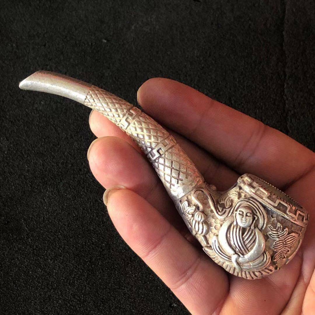 Antique Tibetan Silver Pipe Vintage Copper Silver Pipe Pipe -1pcs