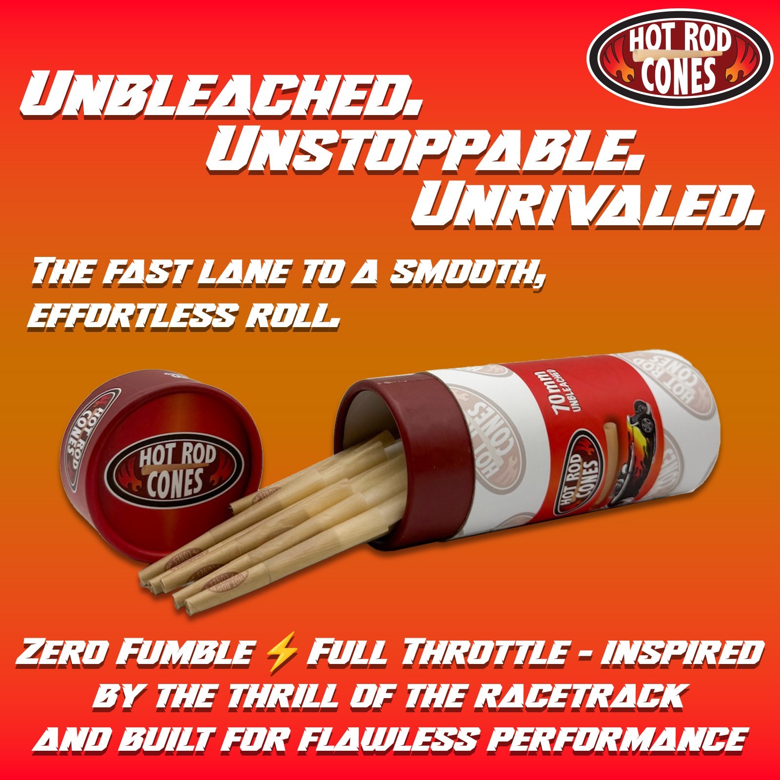 Hotrod Pre Rolled Cones Unbleached 70 mm – 50 CT – Rolling Paper Cones