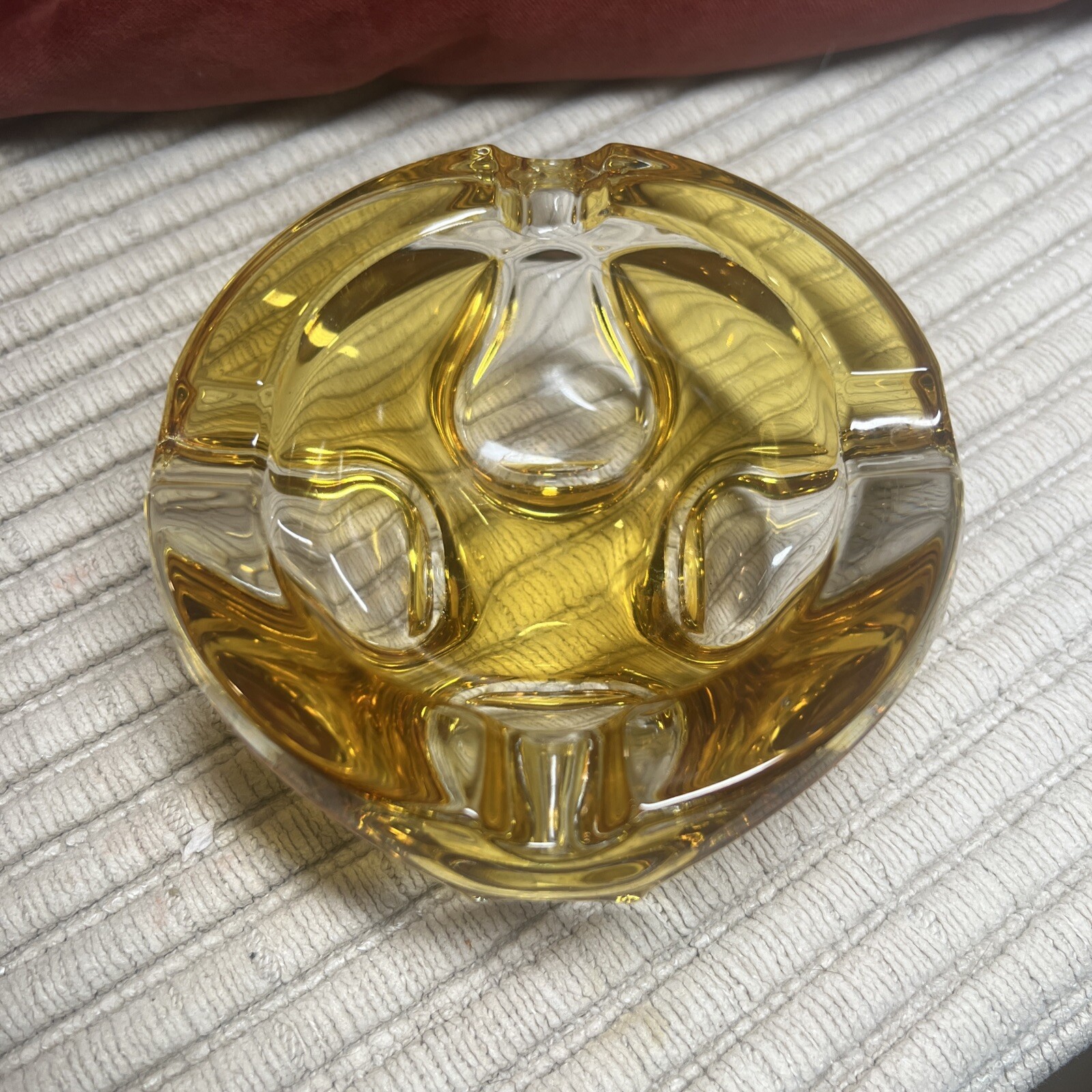 Vintage 1960 Heavy Ashtray 2-Tone Yellow Amber & Clear Glass