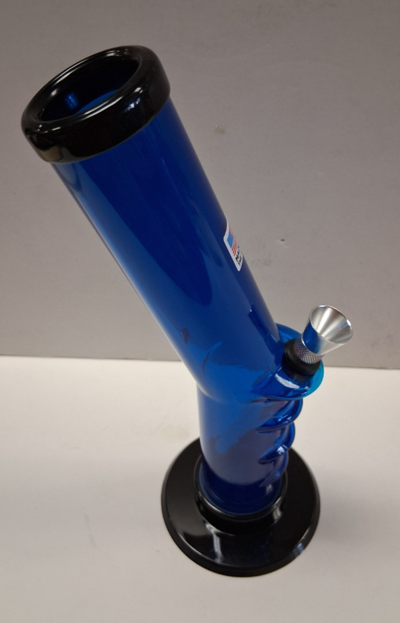 9″ ACRYLIC PLASTIC SLANTED HOOKAH WATER PIPE BONG THUMB CARB 1.5″M BLUE