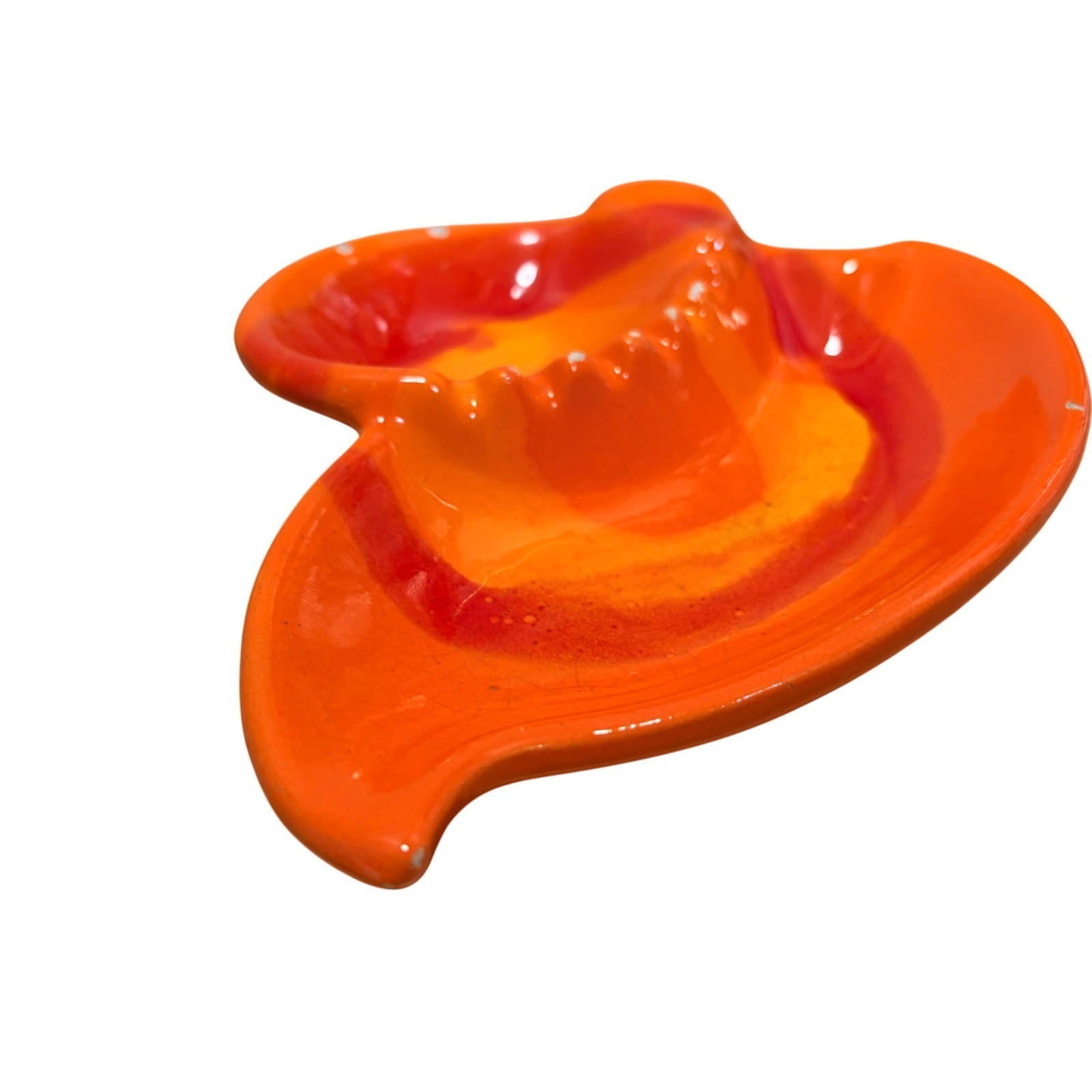 Vtg Marcia of California Lava Leaf Orange Ceramic Ashtray Dish Mid Century MCM