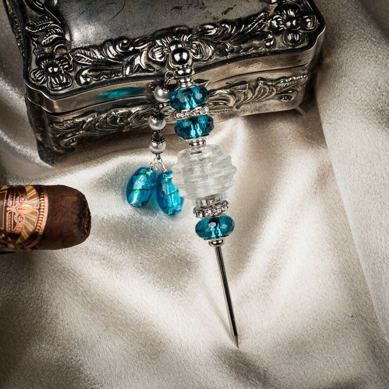 Teal Glass Bead Cigar Poker, Maid of Honor Gift, Beaded Cigar Pick Nubber