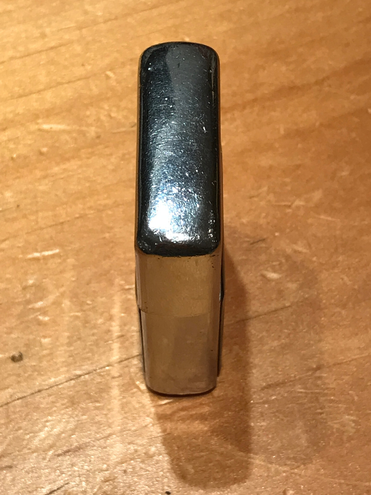 VINTAGE BRUSH CHROME BLACK PANELS ZIPPO LIGHTER WITH ENRAVING H C ON THE FRONT