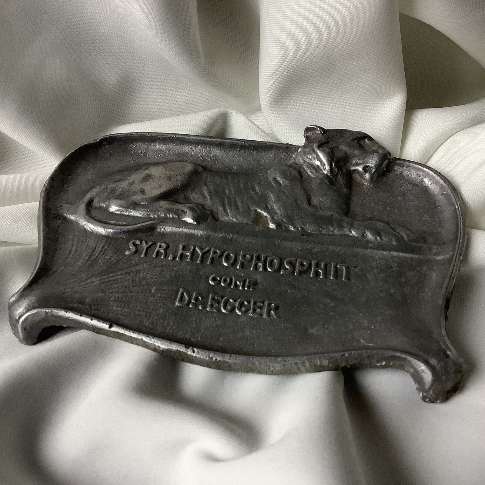 Antique Bronze Silver Tiger Animal Art Nouveau Pharmacy Apothecary Jewelry Tray