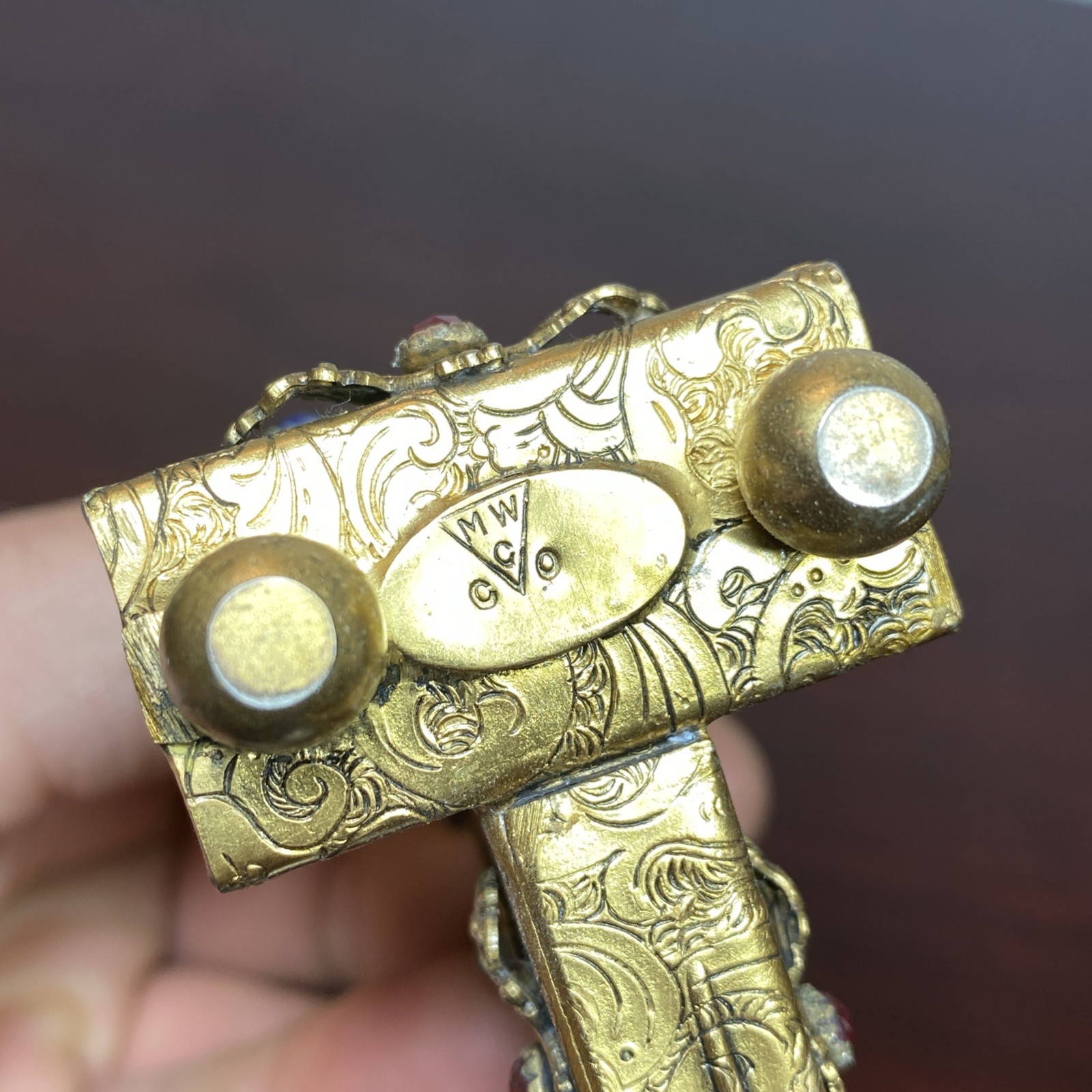 1920’s Art Deco Jeweled Cigarette & Matchbox Caddy Holder M W Carr & Co Boston