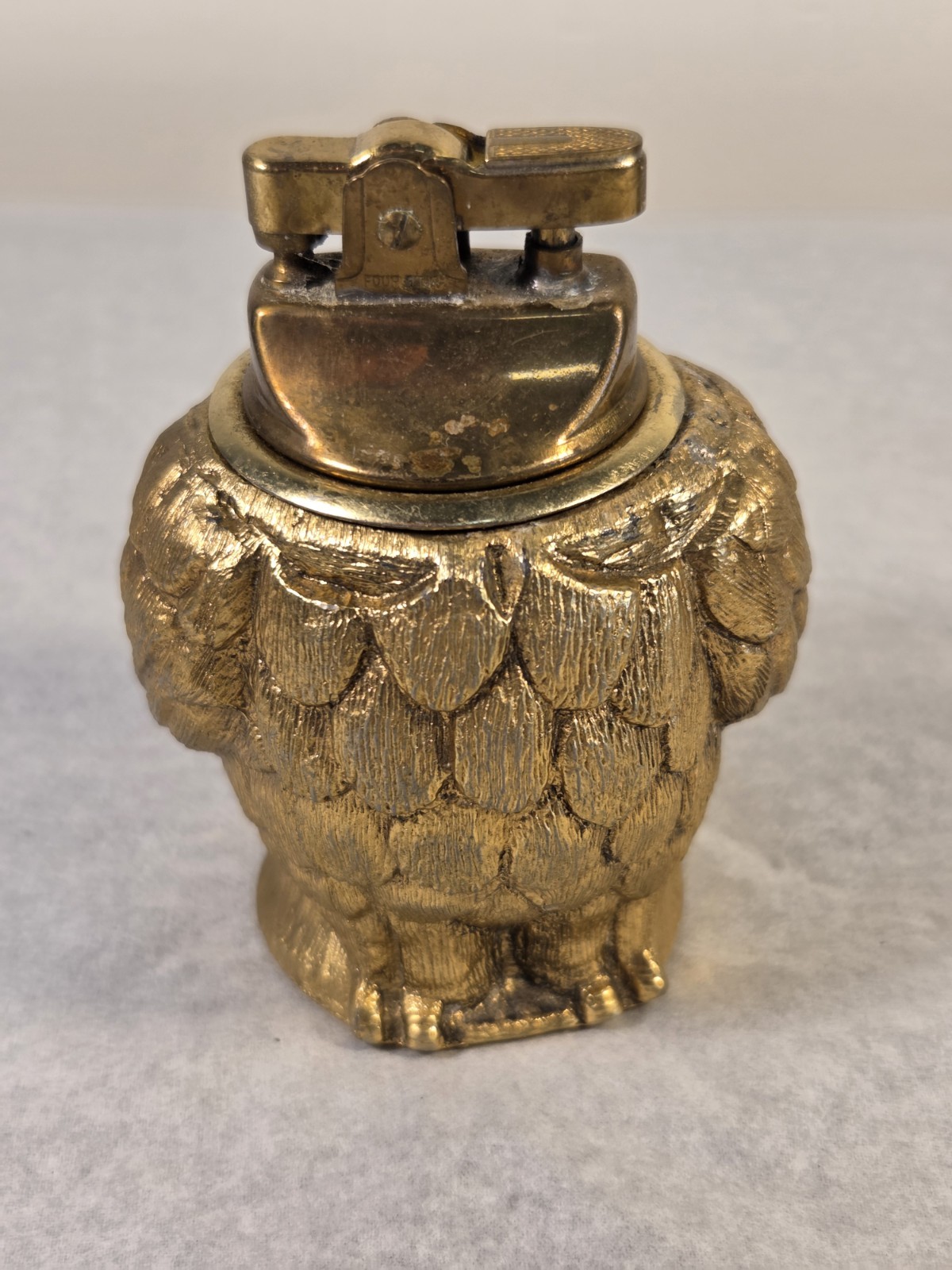 Vintage FOUR-STAR Brass Owl Table Lighter TAN 1964 Japan