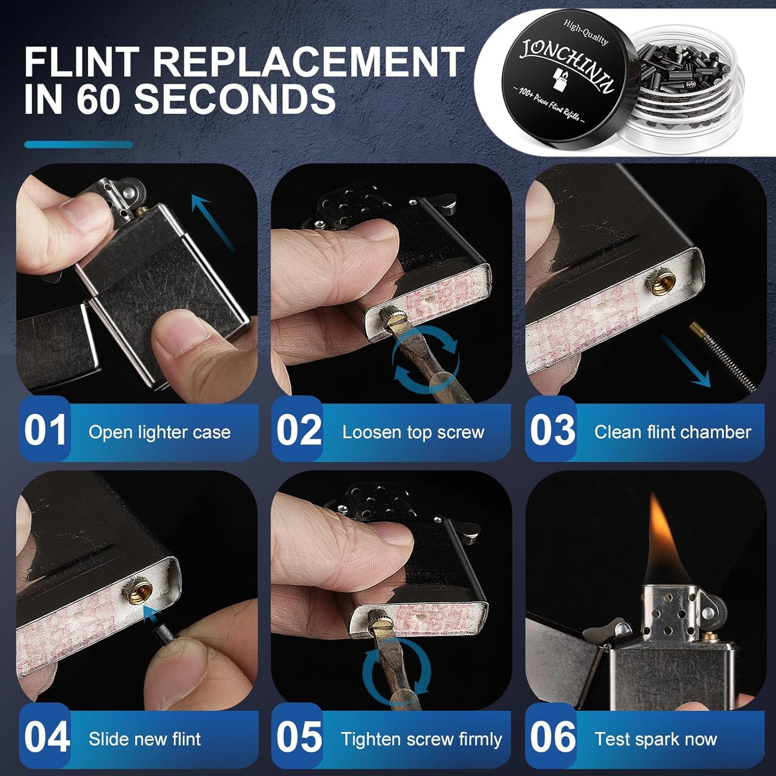 Flint Lighter Refills 100 Pack Universal Fit for Zippo Clipper Long-Lasting