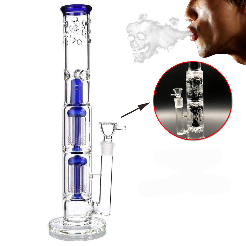 16inch Perc Glass Bong Heavy Percolate Bongs Smoking Hookah Water Pipe 14mm Bowl