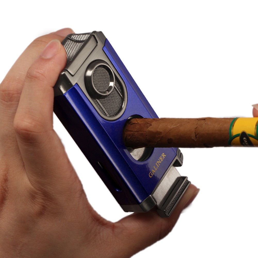Galiner Travel Cigar 3 Jet Flame Torch Lighter Green Guillotine Cutter Punch