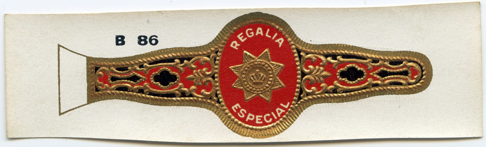 Vintage REGALIA ESPECIAL 8 POINT STAR B86 EMBOSSED N.O.S. CIGAR BAND LABEL H17