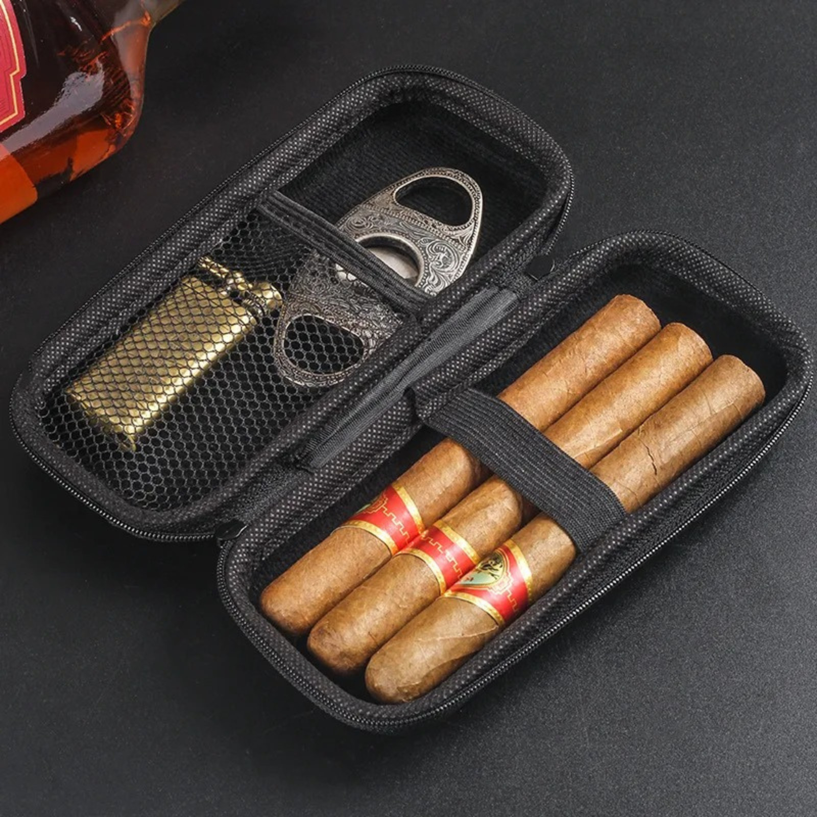Portable Cigar Case Travel Pouch for Cigars Cutter Lighter Storage Smoking Box*