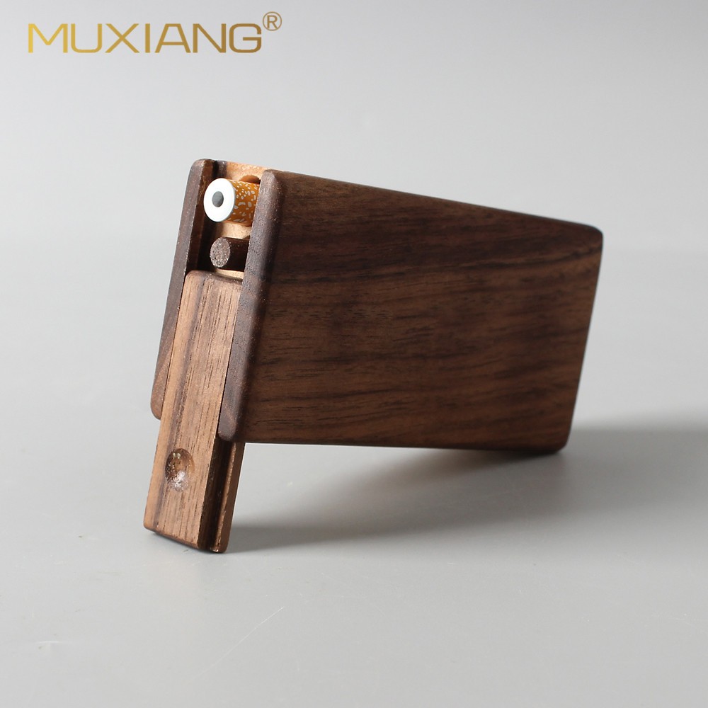 Wooden Dugout Stash Box Self Cleaning Metal One Hitter Smoking Kit Black Walnut