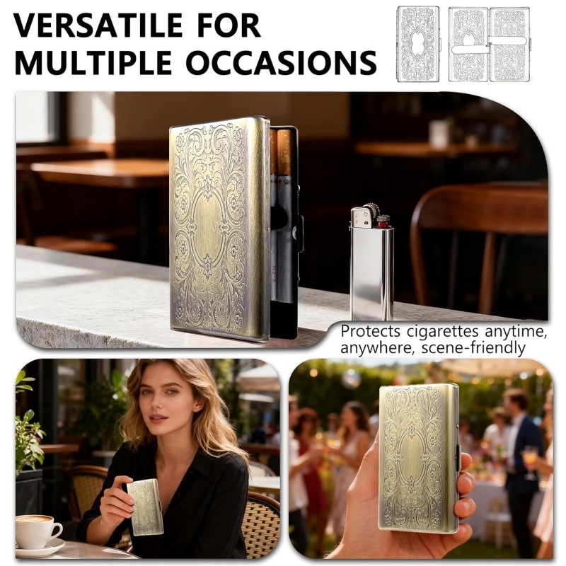 Vintage Bronze Floral Engraved Cigarette Case Slim Portable Business Card Holder