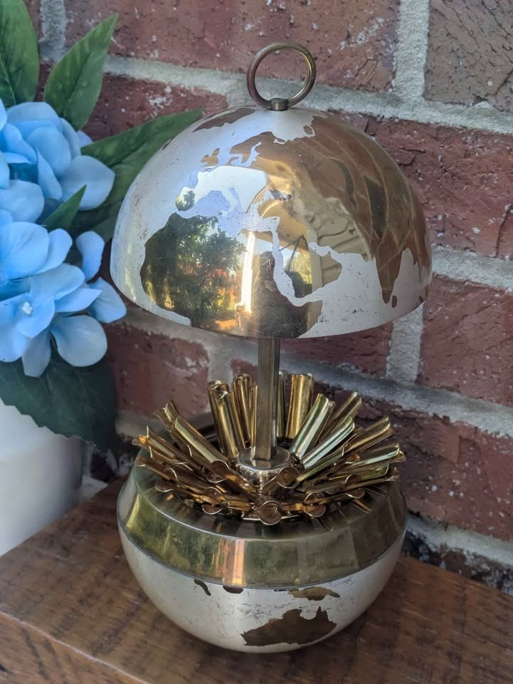 Vintage Brass Globe Cigarette Holder, Made in Germany, Mid Century Decor 1960s