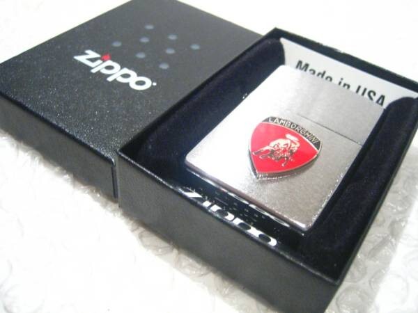 Zippo Oil Lighter Lamborghini Emblem Logo Silver Red Brass Regular Case Japan