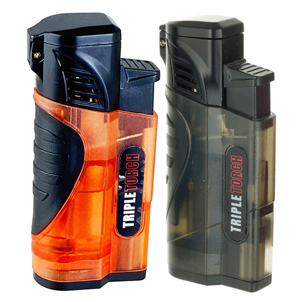 100 PACK Triple Jet Torch Lighter Adjustable Flame W/ Cigar Puncher