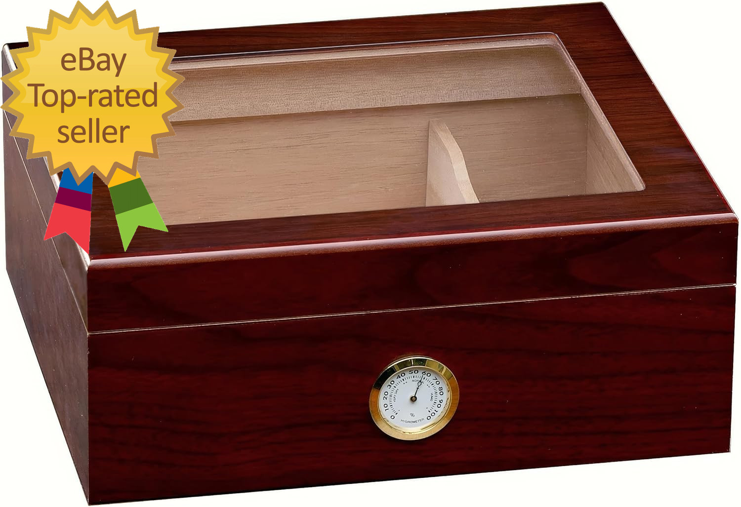 Chalet Glass Top Desktop Cigar Humidor with Hygrometer and Humidifier