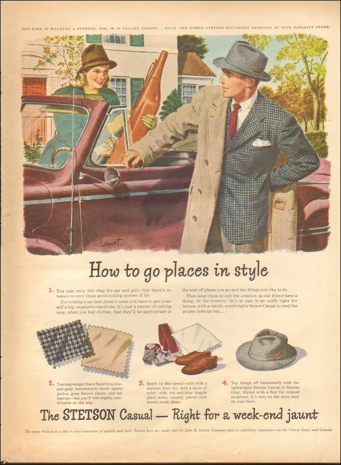 1946 Vintage ad for STETSON Casual`retro fashion Hat shoes socks art 081620