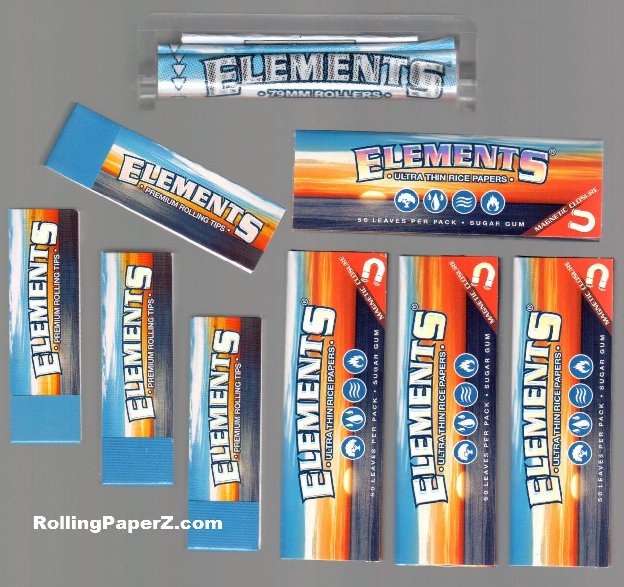 200 ELEMENTS 1 1/4 Size Rice ROLLING PAPERS + 200 TIPS + 79mm Roller Machine