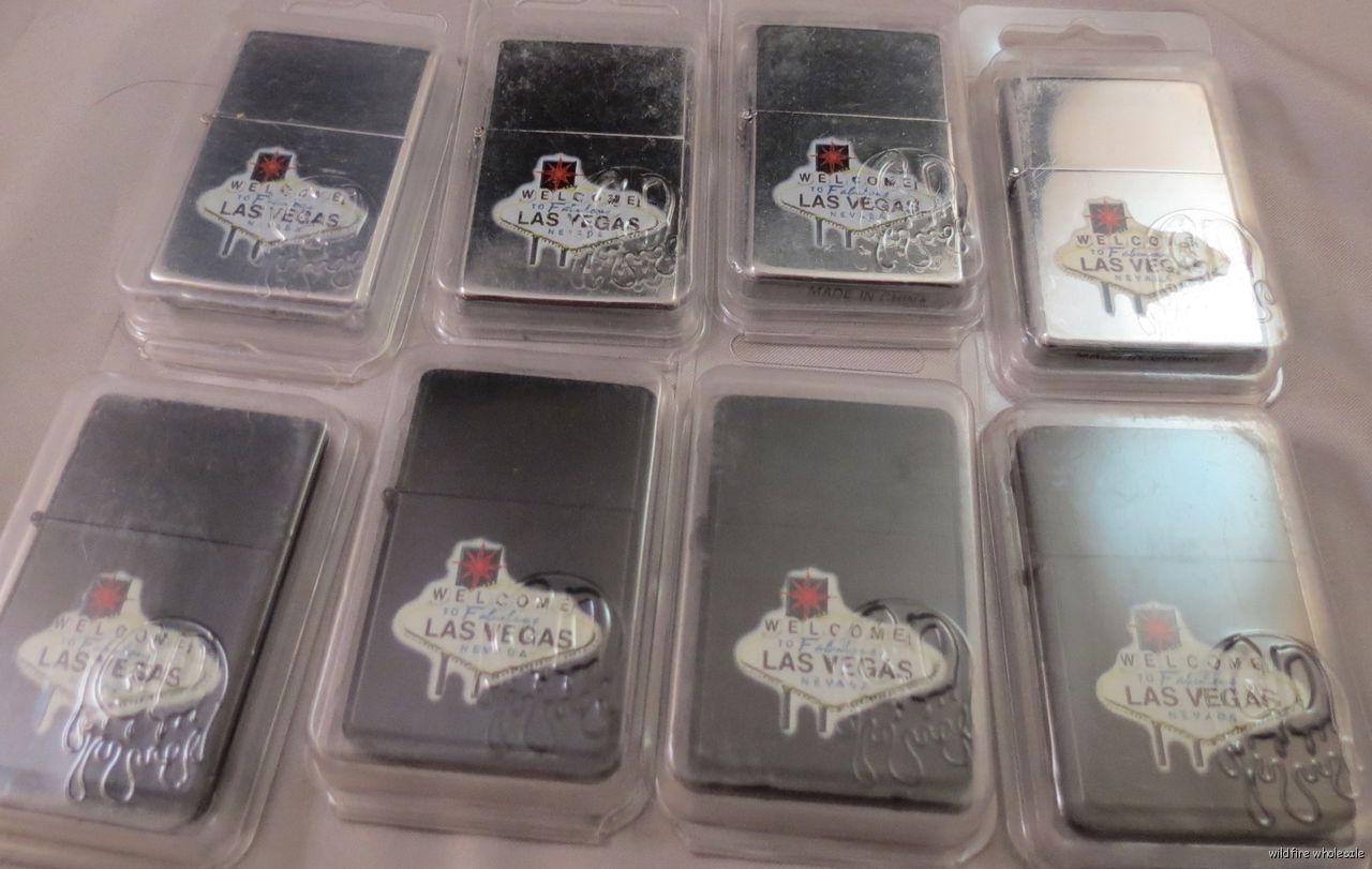 WHOLESALE LOT OF 8 LAS VEGAS LIGHTERS Chrome black Welcome to Famous Nevada New