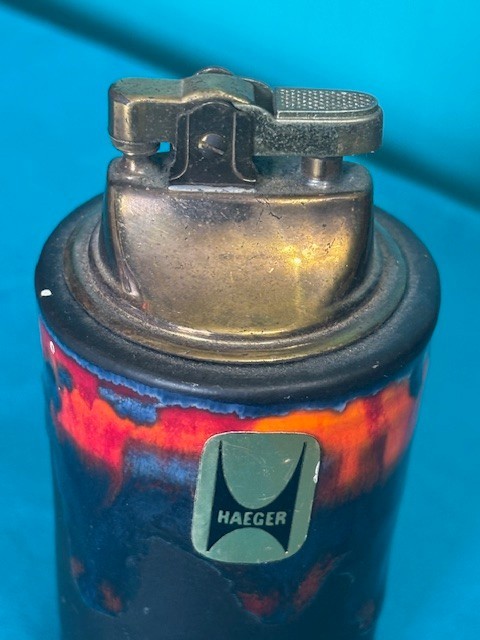 VINTAGE CERAMIC HAEGER TABLE LIGHTER MULTI-COLORED TEXTURED LAVA GLAZE NEW