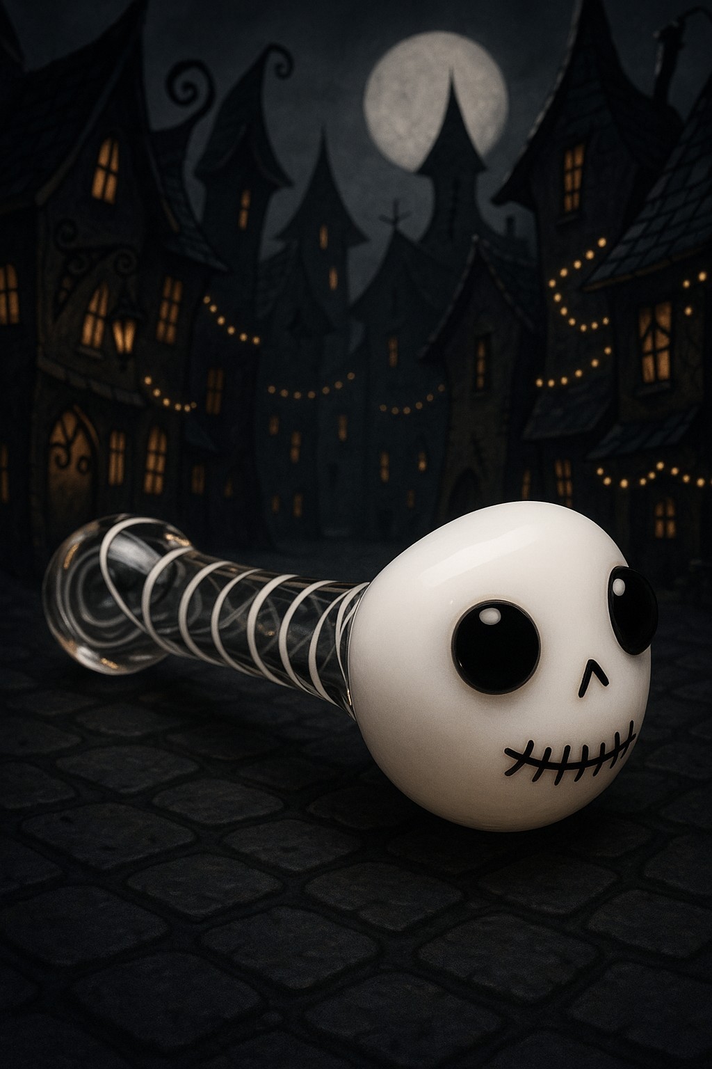 Nightmare Before Christmas Style 4.5″ Skull Head Glass Pipe with Clear Swirl…