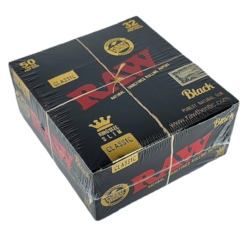 Raw Black Classic King Size Slim Natural Rolling Papers, 50 Packs Box AUTHENTIC