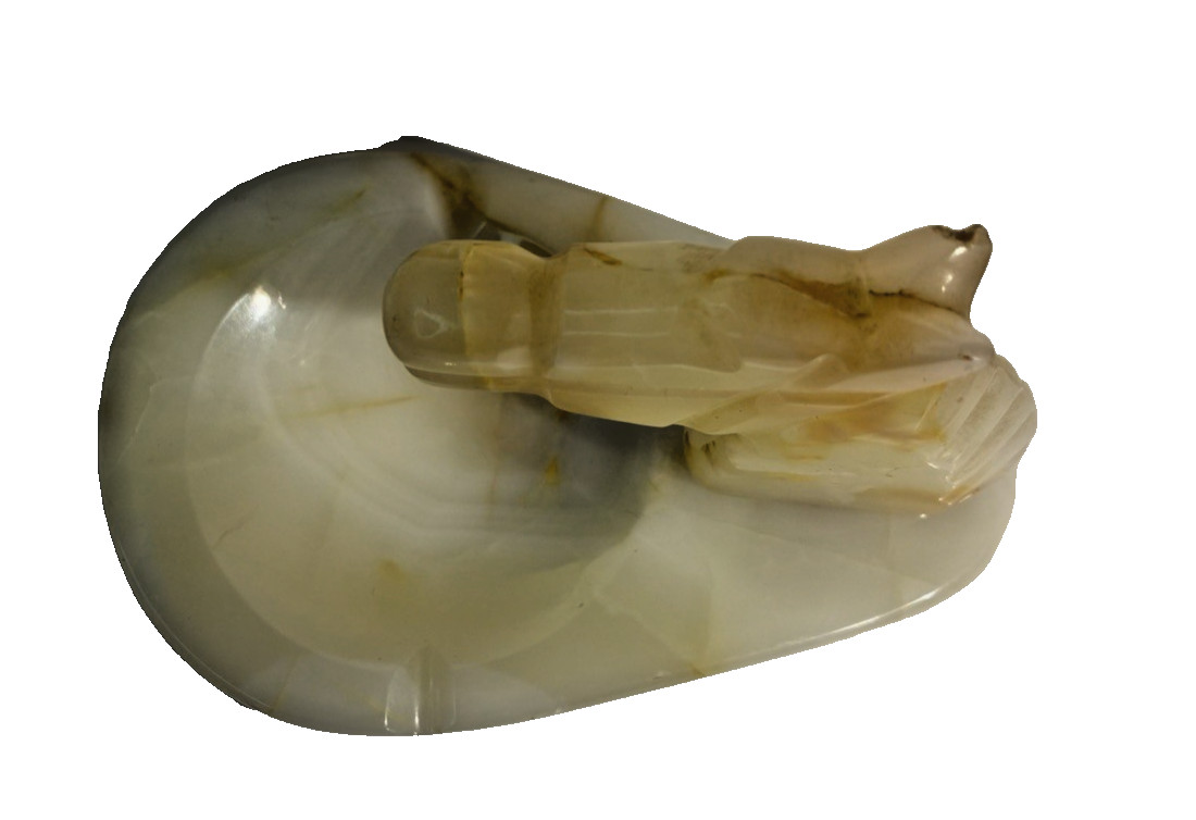 Vintage Carved Onyx Horse Head Ashtray Trinket Dish Mid Century Modern Stone