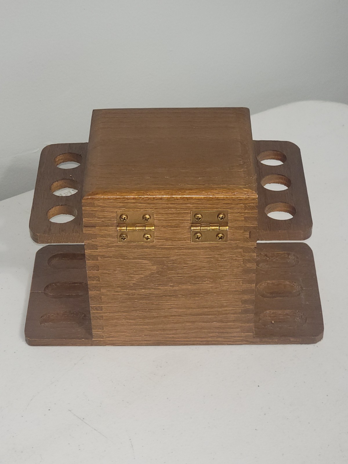 Vintage Decatur Industries Walnut Wood 6 Tobacco Pipe Stand Display Humidor NOS