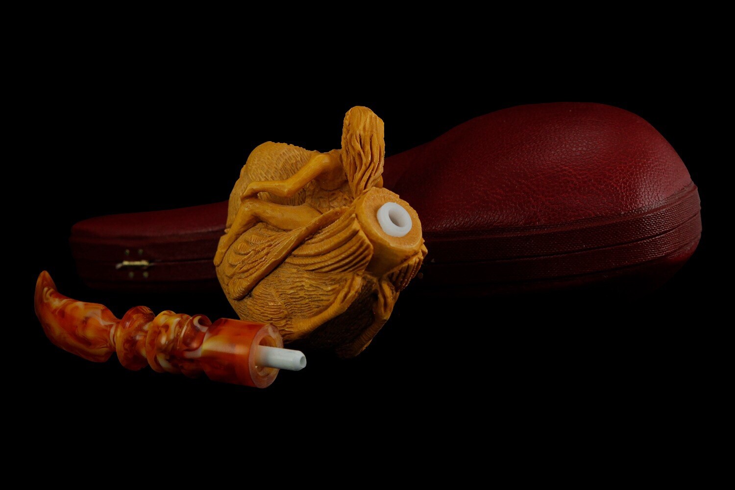 Lady Rides On A Bird Pipe By Korayhan New Block Meerschaum W Case#11527