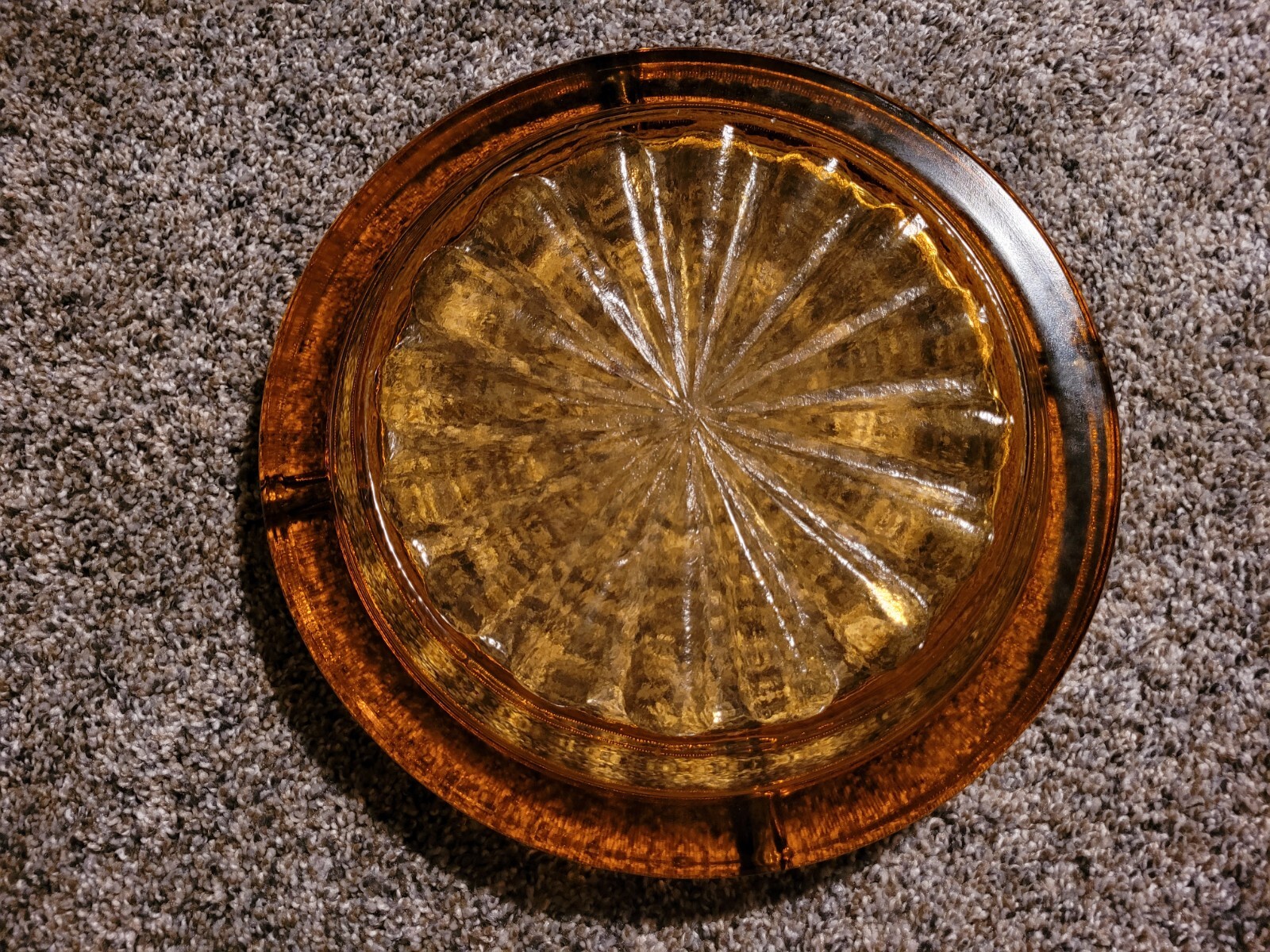 Vintage 10.5in Amber Glass Mid Century Ashtray, No Chips Or Breaks