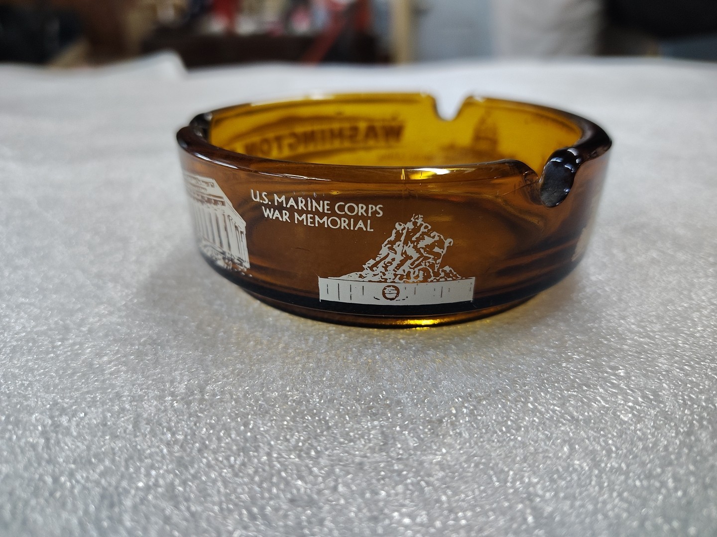 VTG Washington D.C. Amber Glass Ashtray Tourist Souvenir US Capitol Monuments