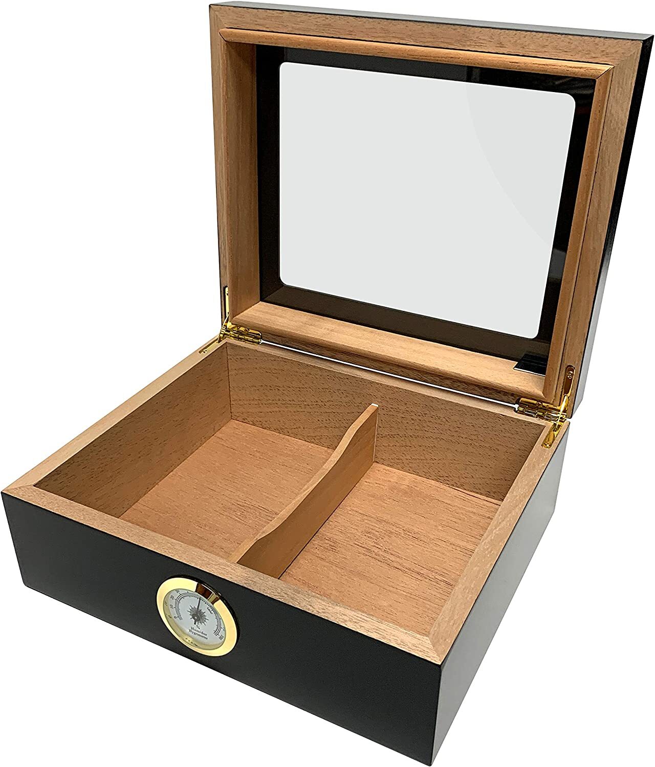 Desktop Humidor, Capri, Tempered Glasstop, Spanish Cedar, 25 to 50 Cigars Black